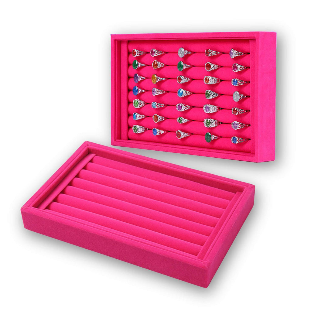 [Australia] - Tinsow 2 Pcs Stackable 7 Slots Jewelry Rings Earrings Tray Velvet Showcase Display Organizer (2, Ruby) 