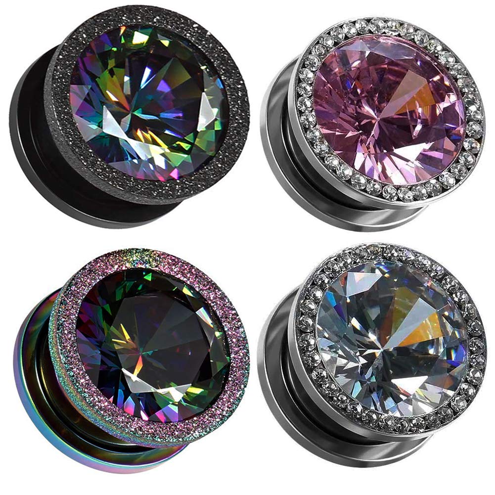 [Australia] - SUPTOP 4PCS Gem Plugs and Tunnels Diamond Ear Gauges Set Zircon Ear Plugs for Ears Gauges for Women Size 2G 0G 00 Gauge to 5/8 Inch Style #1 Gauge:00g(10mm) 