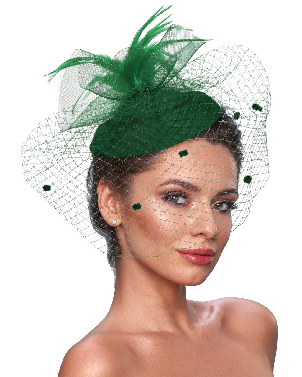 [Australia] - Tea Party Hats Veil Fascinator Headband Wedding Church Hats Vintage Pillbox Hat 20s Accessories for Women 2-green 