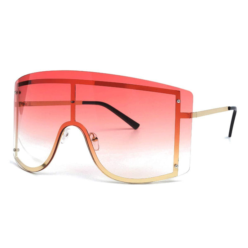 [Australia] - Oversized Flat Top Sunglasses for Women Futuristic Shield Visor Sunglasses Design Windproof Siamese Goggles Gradient Powder 