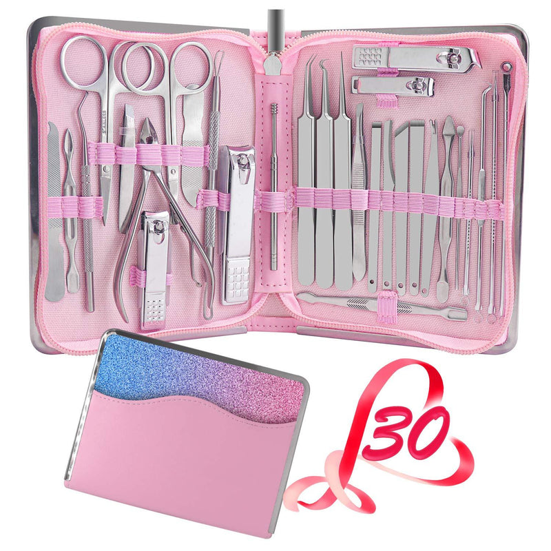 [Australia] - Manicure Set 30 in 1 Nail Clipper set, RedFlow nail clippers, fingernail & toenail clippers, Manicure Tools, pedicure tools, Suitable for Travel Manicure Kit, Nail Set Kit With Everything Profe A-PINK 