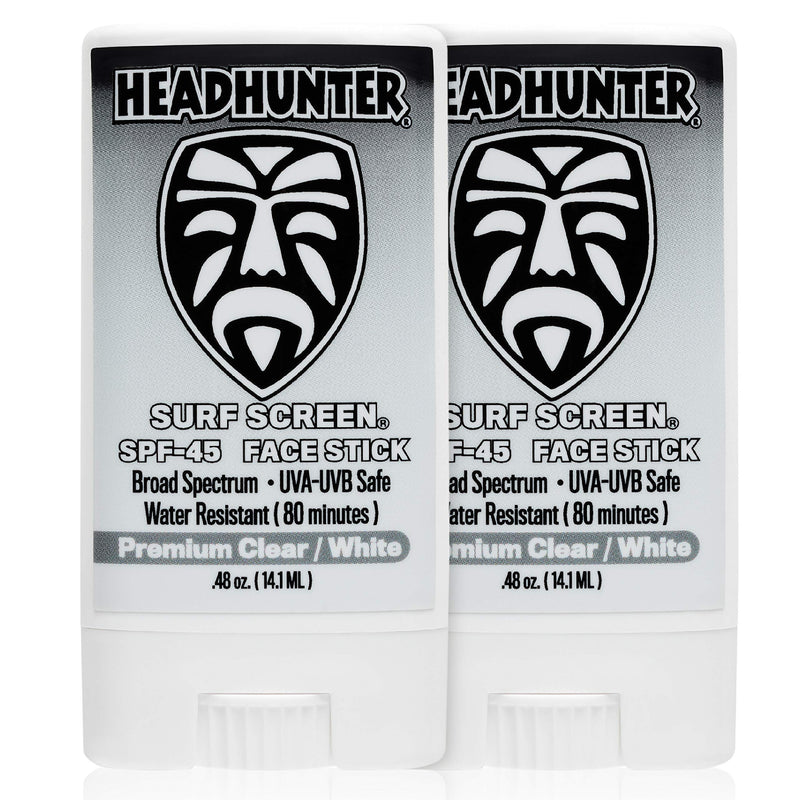 [Australia] - Headhunter Sunscreen Face Stick SPF 45, Waterproof Surf Sunblock for Waterman, Water-Resistant Facial Sunscreen for Ultra-Sport Protection and Solar Defense (80 min), Clear White (2 pack) 2 pack 