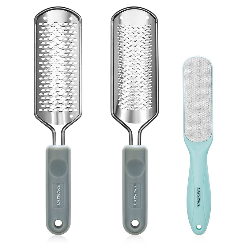 [Australia] - 3pcs Foot Files for Pedicures, 2 Stainless Steel Foot File Graters with An Extra Strong Removable Frame and a 2 Sided Foot File. Great Foot Care Products to Make Your Feet Look Healthy &Feel Refreshed A-2*GREY+1*Light Green 