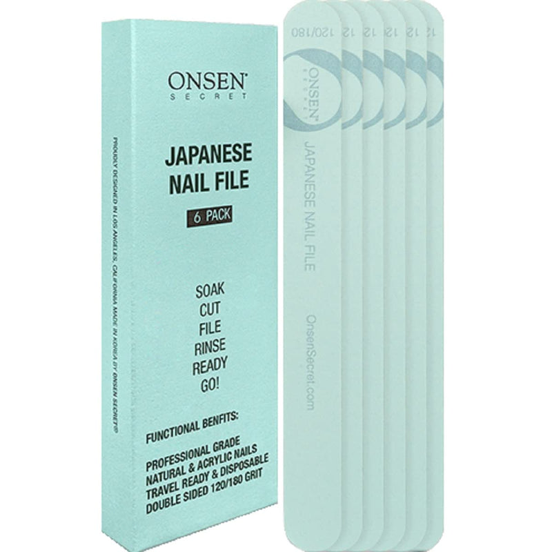 [Australia] - Onsen Secret Japanese Nail File - Professional 6-Pack Nail Files, Double Sided Natural & Acrylic Nail Filers - 120/180 Grit - Disposable, Salon Smooth, Travel Best Nail File For Shiny Nails (6 Counts) 6 Count (Pack of 1) 