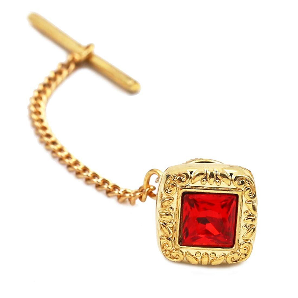 [Australia] - Mens Tie Tack with Chain Luxury Crystal Tie Pin for Boy Wedding Business Accessories Red 