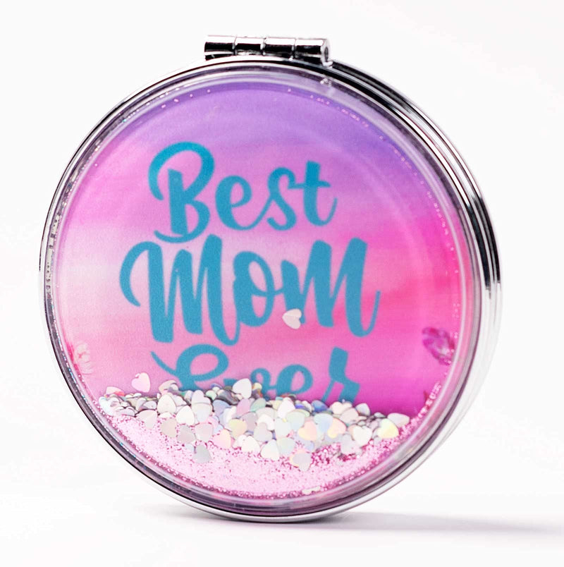 [Australia] - Cuffsecret Bling Sparkle Folded Portable Round Mirrow with Best Mom Ever Pattern 