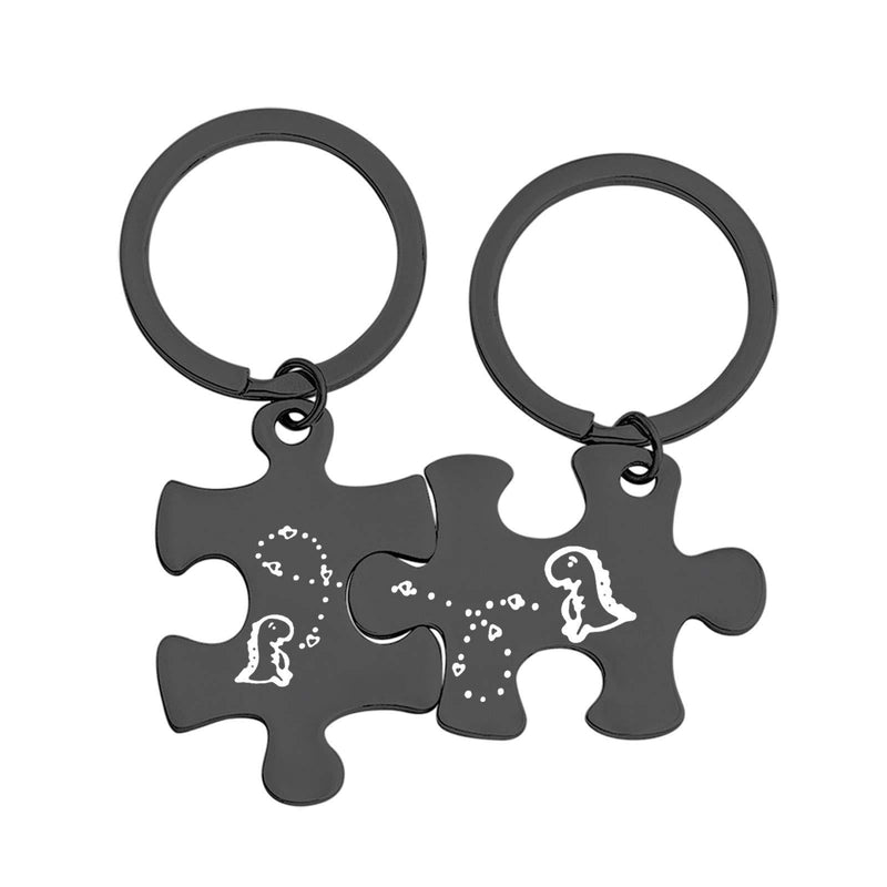 [Australia] - PLITI Dinosaur Couple Gifts Dinosaur Puzzle Keychain Set Dino Fans Gift Animal Lover Gift Funny Dinosaur Obsessed Gift Dino Geeky Nerdy Gift for Couple BFF dinosaur CP black2 