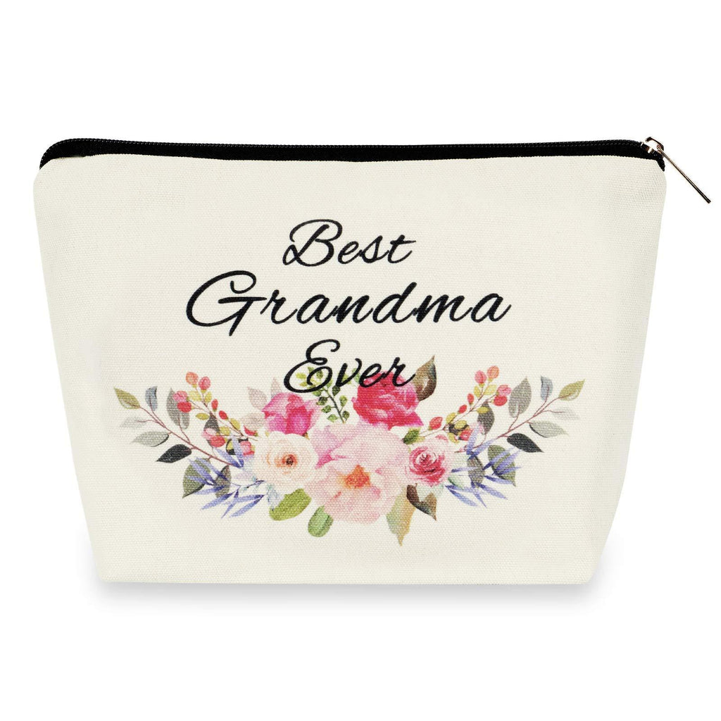 [Australia] - Grandma Gifts Best Grandma Ever Makeup Bag Grandma Cosmetic Bag Canvas Travel Toiletry Bag Mother's Day Gifts Grandmother Birthday Gifts for Grandma Nana Mom from Granddaughter white 