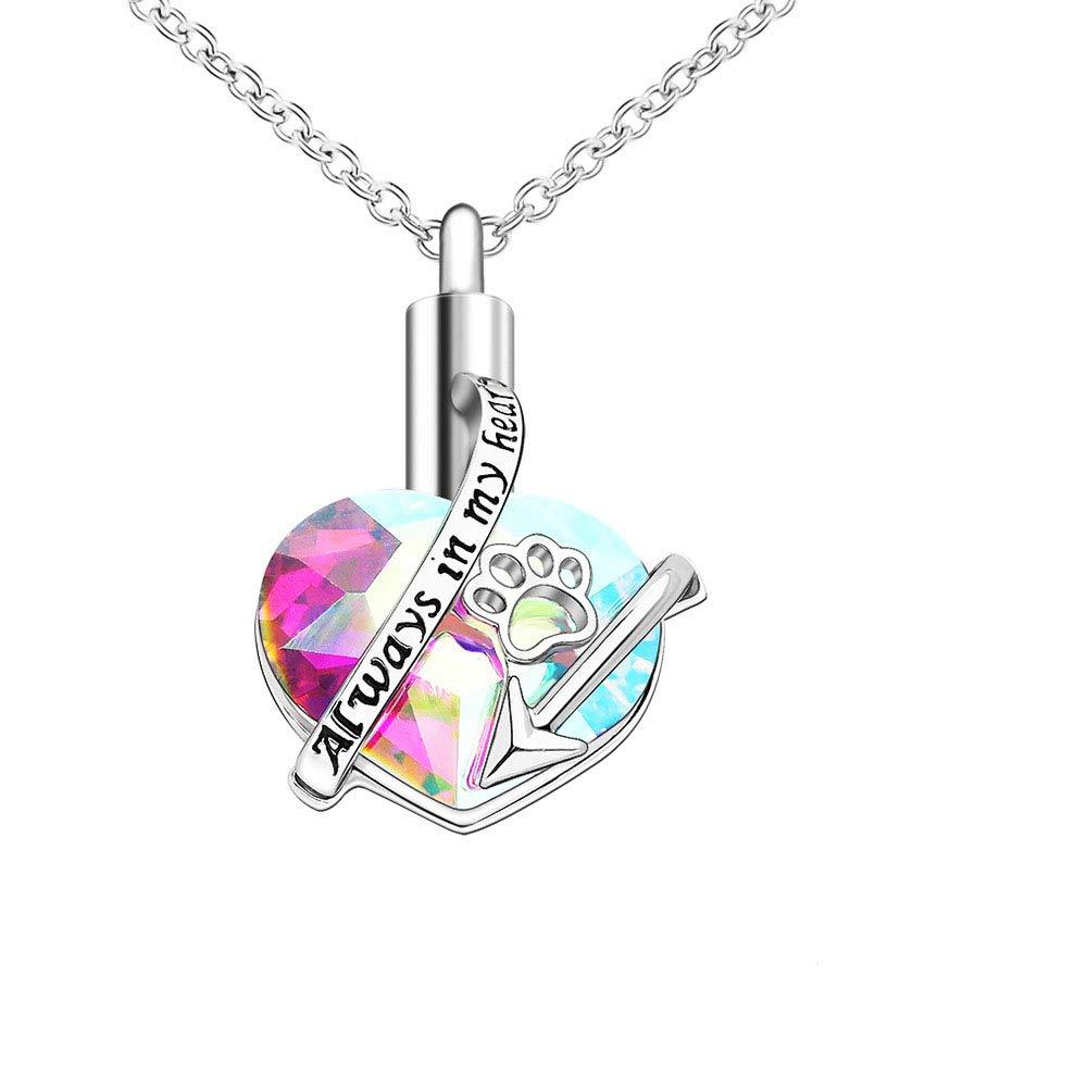 [Australia] - MEMORIALU Always in my Heart Urn Necklaces for Ashes Cremation Keepsake Memorial Pendant Necklace Jewelry Paw 