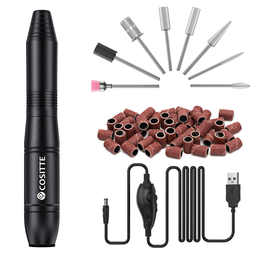 [Australia] - COSITTE Electric Nail Drill, USB Electric Nail Drill Machine for Acrylic Nails, Portable Electrical Nail File Polishing Tool Manicure Pedicure Efile Nail Supplies for Home and Salon Use Black 