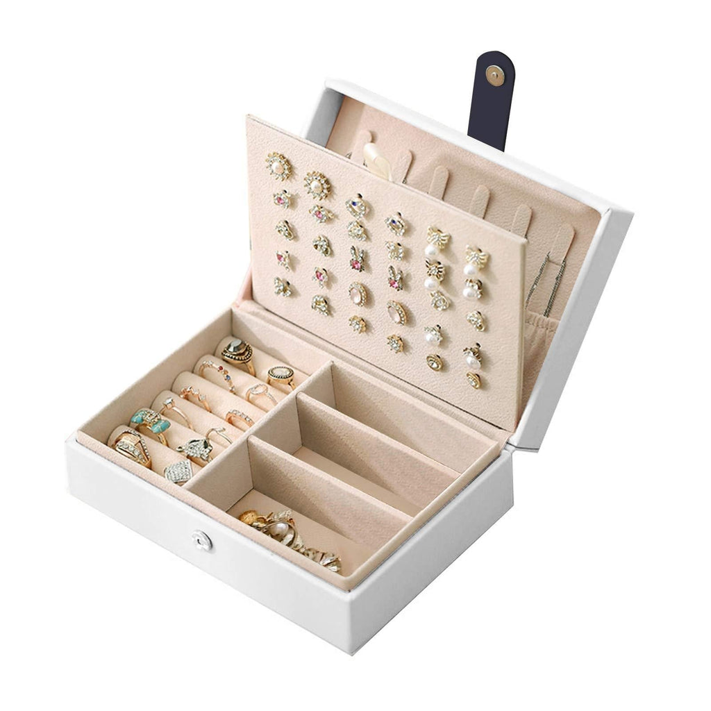 [Australia] - Small Travel Jewelry Box Organizer,Portable Travel Jewelry Case for Women Storage Earring,Ring,Necklace,White 