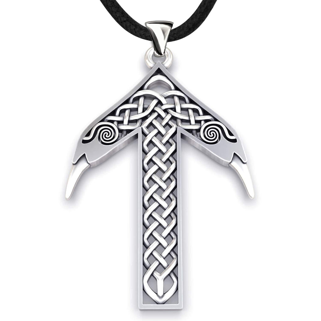 [Australia] - Viking Rune Tiwaz Teiwaz Tyr Necklace - 925 Sterling Silver - Pendant with Celtic Knot and Raven Heads - Norse Mythology Amulet Talisman- Nordic Scandinavian Runic Jewelry for Men Women - Handmade 