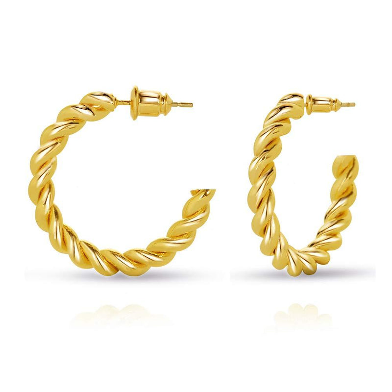 [Australia] - Twisted Chunky Hoop Earrings 14K Gold Plated Dainty Lightweight Hypoallergenic Open Hoops Earrings for Women Gift Gold Twist B 