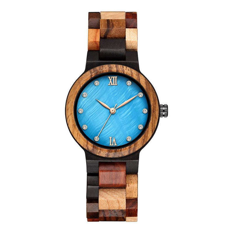 [Australia] - GORBEN Solid Wood Watch Women Quartz Multicolor Wooden Band Wristwatch Reloj de Mujer with Box type 1 