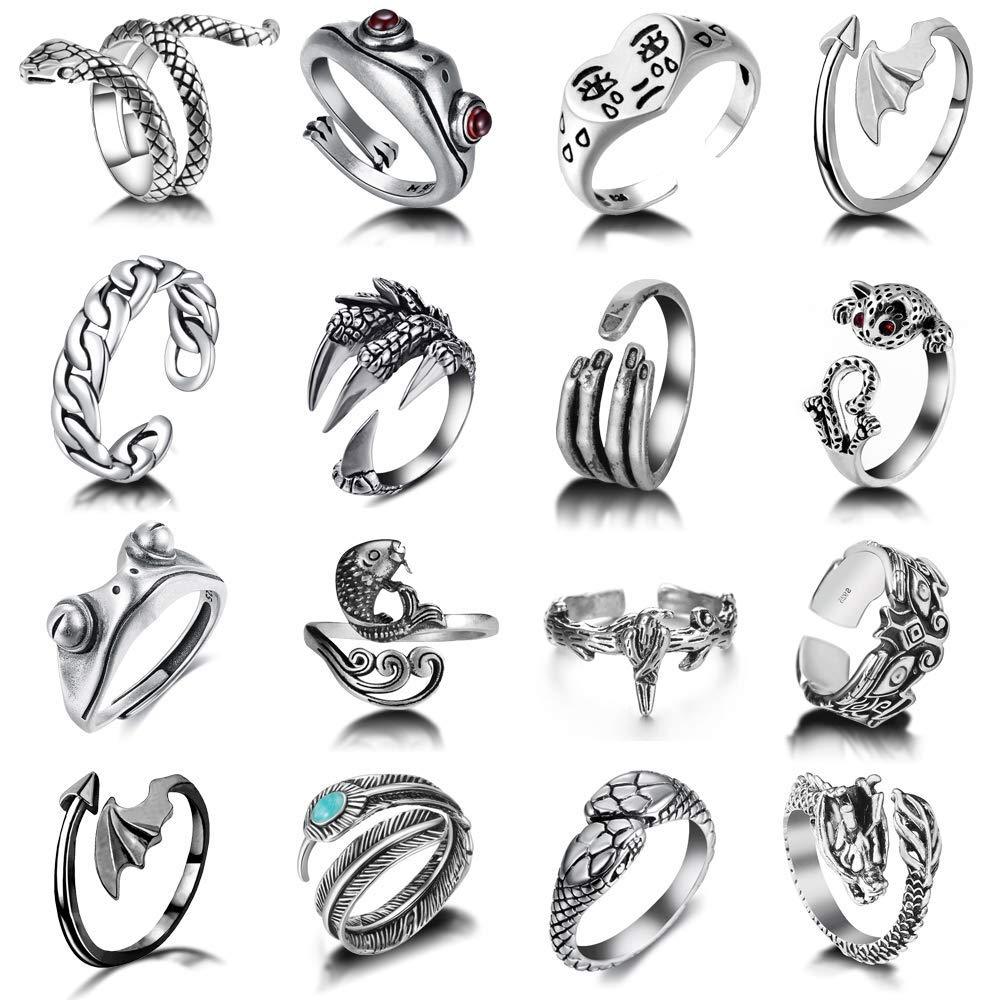 [Australia] - Y2K Open Rings Set Knuckle Stacking Ring Snake Ring Boho Finger Rings for Women Men Girls Color1-16pcs 