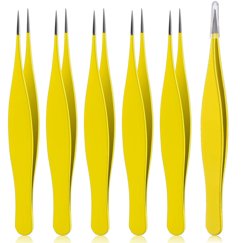 [Australia] - 6 Pieces Ingrown Hair Tweezers Precision Needle Nose Pointed Tweezers Stainless Steel Tweezers for Facial Hair Eyebrow Blackhead Remover (Yellow) 