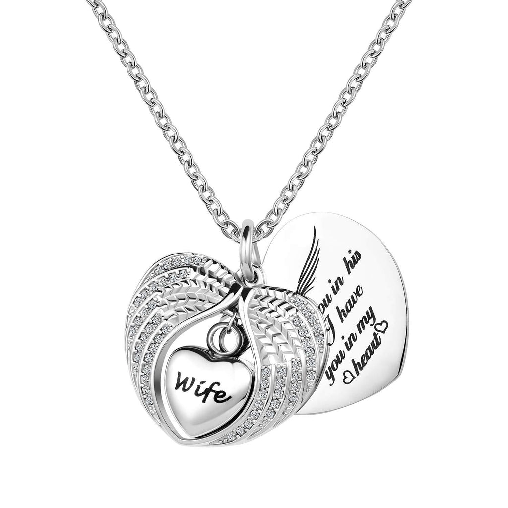 [Australia] - YSAHan Cremation Jewelry for Ashes Angel Wing Heart Urn Pendant Stainless Steel Keepsake Waterproof Memorial Necklace for Mom Dad Wife 