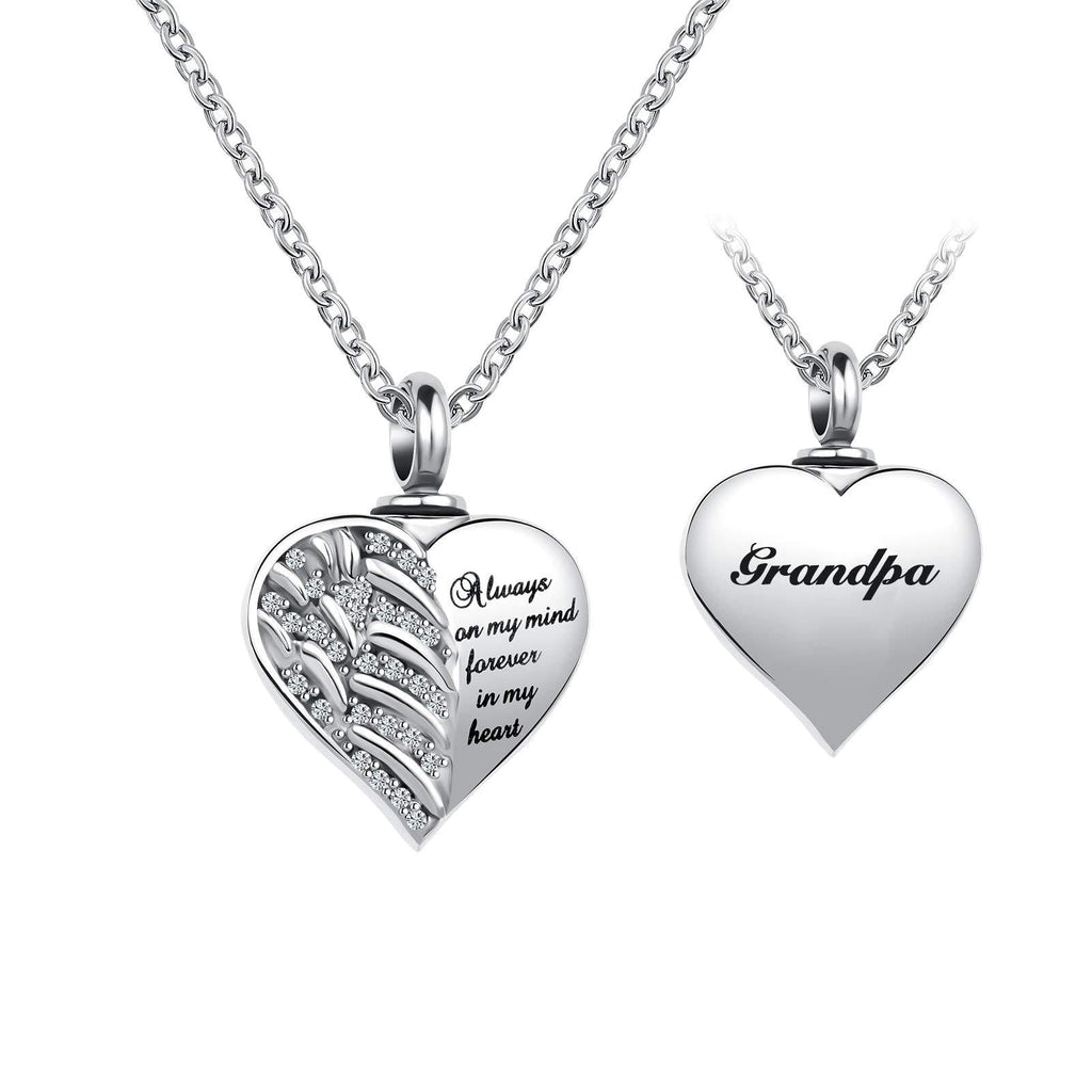 [Australia] - YSAHan Angel Wings Cremation Urn Necklaces for Ashes Clear White Synthetic Crystal Heart Pendant Stainless Steel Memorial Jewelry Grandpa 