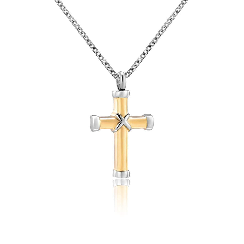 [Australia] - YSAHan Classic Cross Urn Necklace Ashes for Men Women Stainless Steel Religious Prayer Pendant Cremation Keepsake Jewelry Gold 