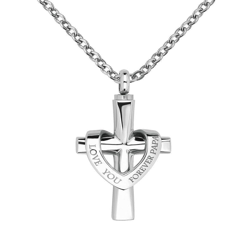 [Australia] - YSAHan I Love You Forever Cross Urn Necklace Ashes Stainless Steel Cremation Keepsake Jewelry for Dad Mom Son Papa Nana 