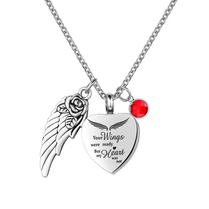 [Australia] - YSAHan Heart Cremation Urn Necklace for Ashes Angel Wing Memorial Pendant with 12 Birthstones Stainless Steel Keepsake Jewelry Jul 