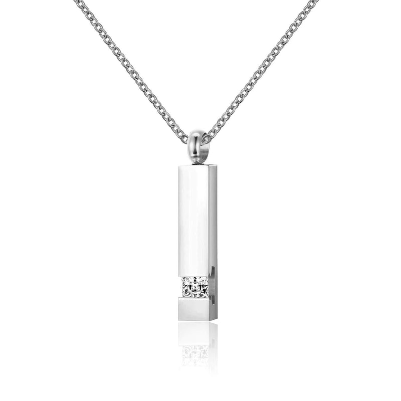 [Australia] - YSAHan Rectangle Pendant Urn Necklace for Ashes White Crystal Birthstone Cube Cremation Keepsake Jewelry for Men Women Silver 