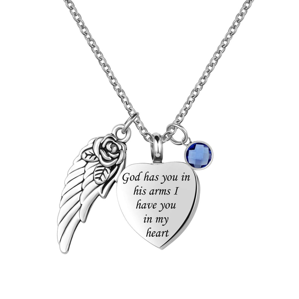 [Australia] - YSAHan Heart Urn Necklace for Ashes Angel Wing Charm Memorial Pendant with 12 Birthstones Cremation Stainless Steel Keepsake Jewelry Sep 