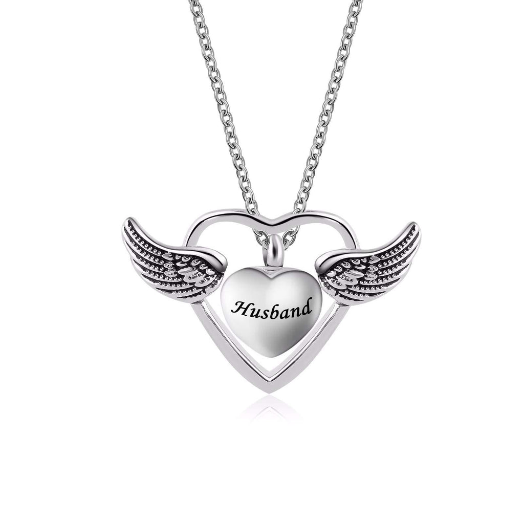 [Australia] - YSAHan Angel Wing Urn Necklace Heart Love Cremation Memorial Locket Ashes Keepsake Stainless Steel Pendant Waterproof Jewelry Husband 