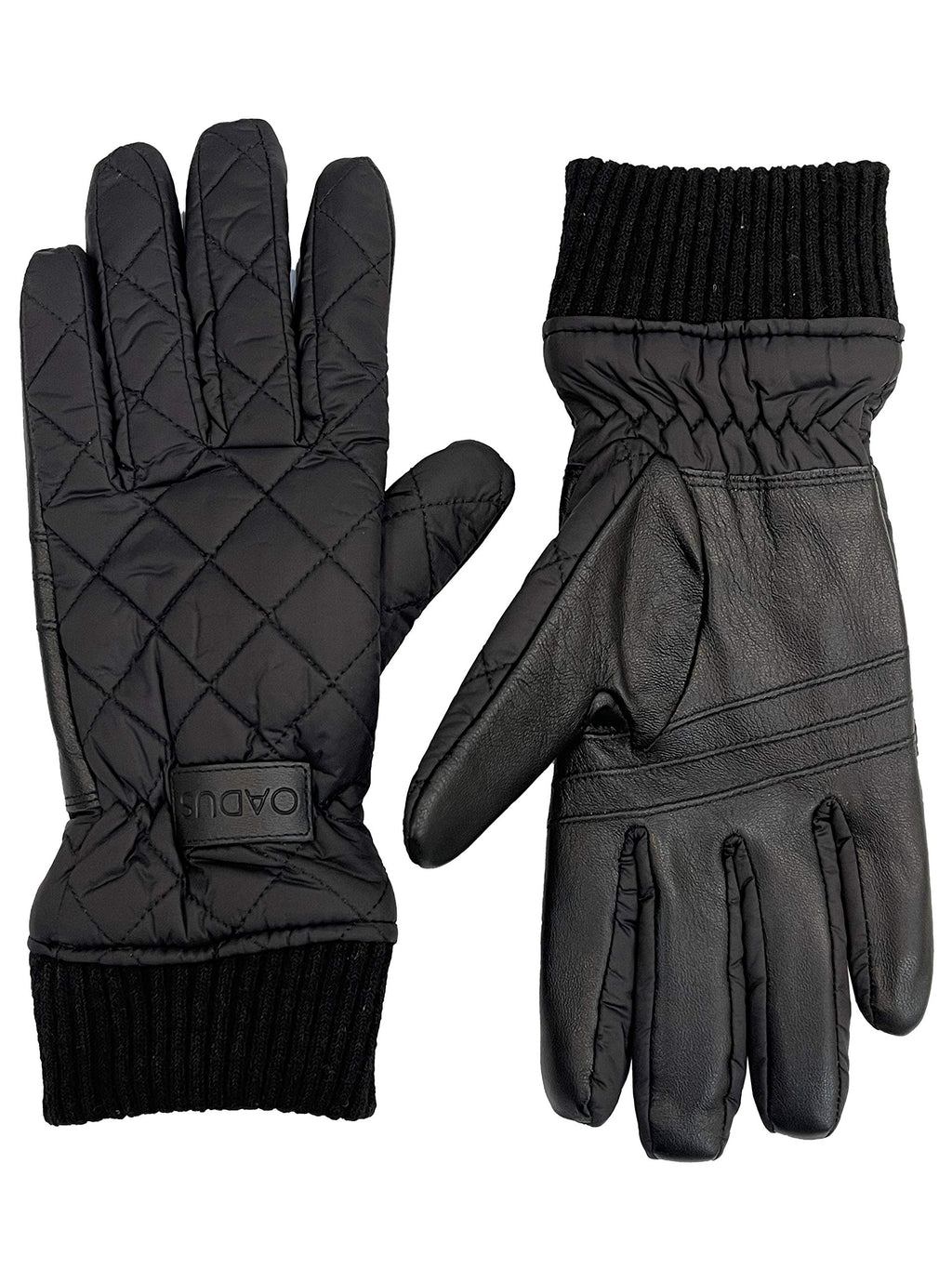 [Australia] - OADUS Unisex Quilted Nylon Warm Winter Gloves with Leather Touchscreen Texting Technology and Thinsulate Insulation Small Black 