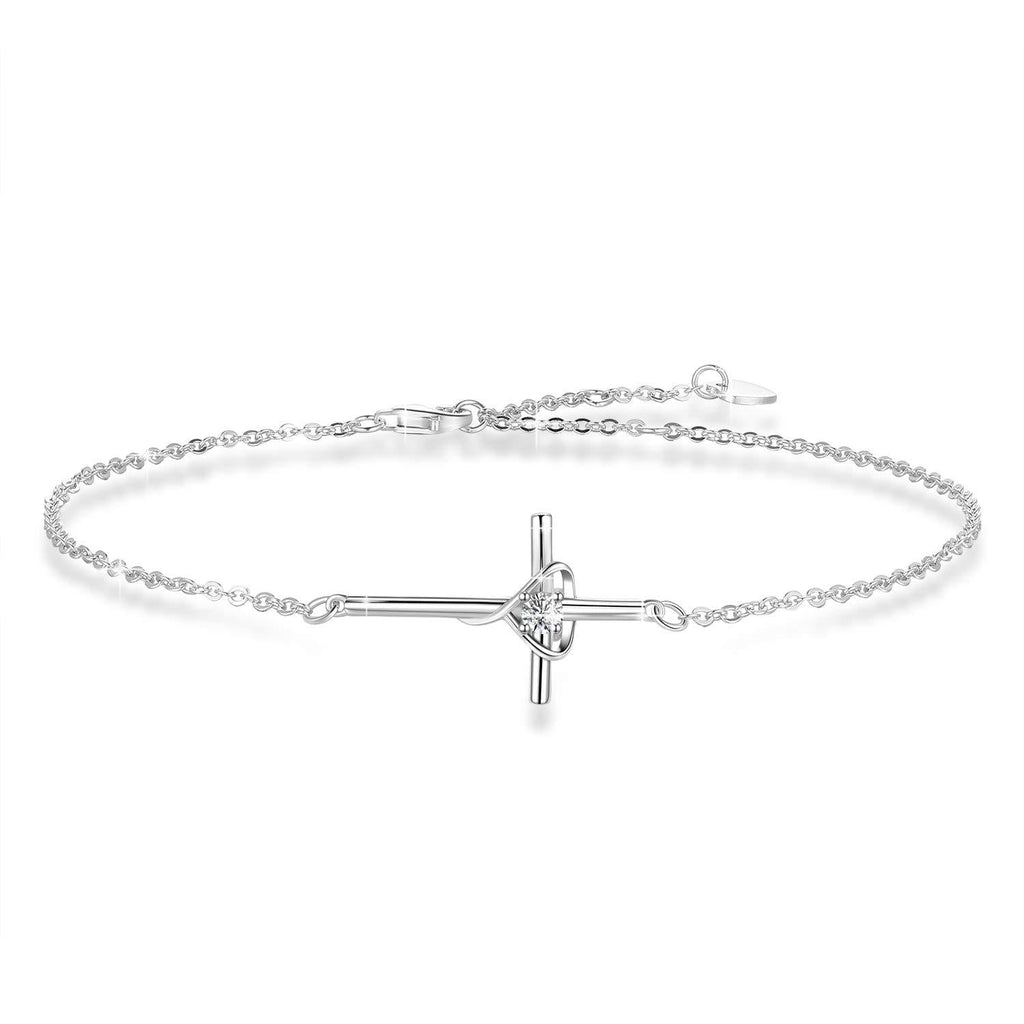 [Australia] - Cross Anklet For Women 925 Sterling Silver Adjustable Cross Ankle Bracelet (Large Bracelet) 