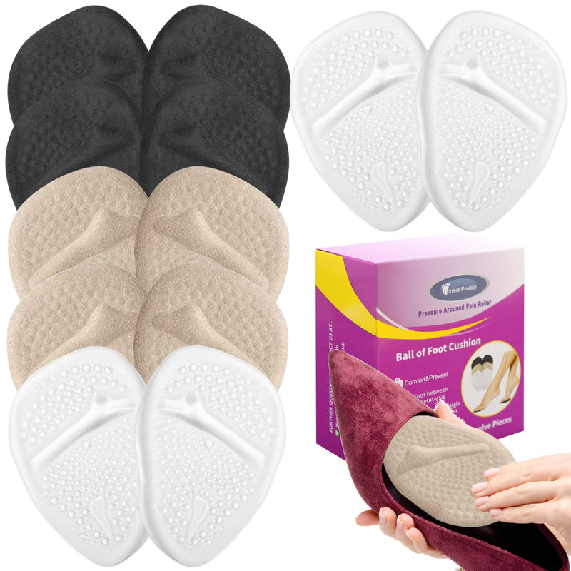 [Australia] - Metatarsal Pads Ball of Foot Cushions for Women, 6 Pairs Forefoot Pads Gel Foot Cushion Pads Professional Reusable All Day Pain Relief Comfort Metatarsal Pad Shoe Inserts 1 6 Pair (Pack of 1) 