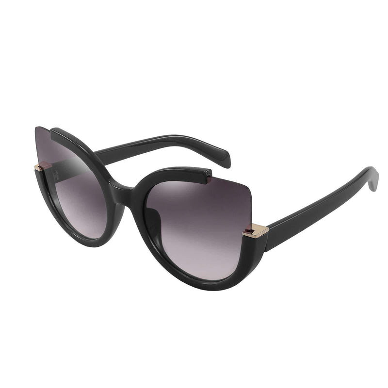 [Australia] - FEISEDY Fashion Oversized Round Square Vintage Cat Eye Sunglasses for Women B2737 Black 55 Millimeters 