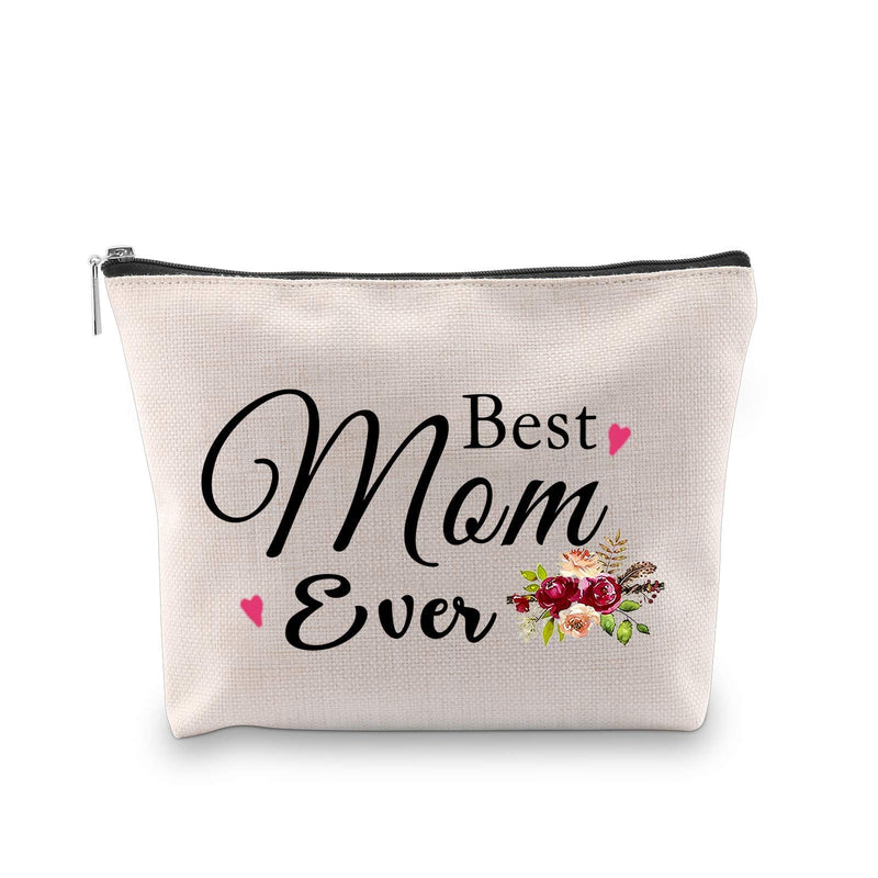[Australia] - PXTIDY Best Mom Ever Makeup Bag,Best Mom Gifts,Mother Cosmetic Bag,Mother's Day Gift, Cosmetic Bag for Mom,Travel Makeup Pouch (beige) beige 