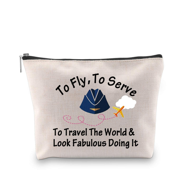 [Australia] - PXTIDY Flight Attendant Gifts Makeup Bag To Fly To Serve To Travel Cosmetic Bag Stewardess Aviation Gifts Flight School Graduation Gift Flight Attendant Travelling Gift (beige) beige 