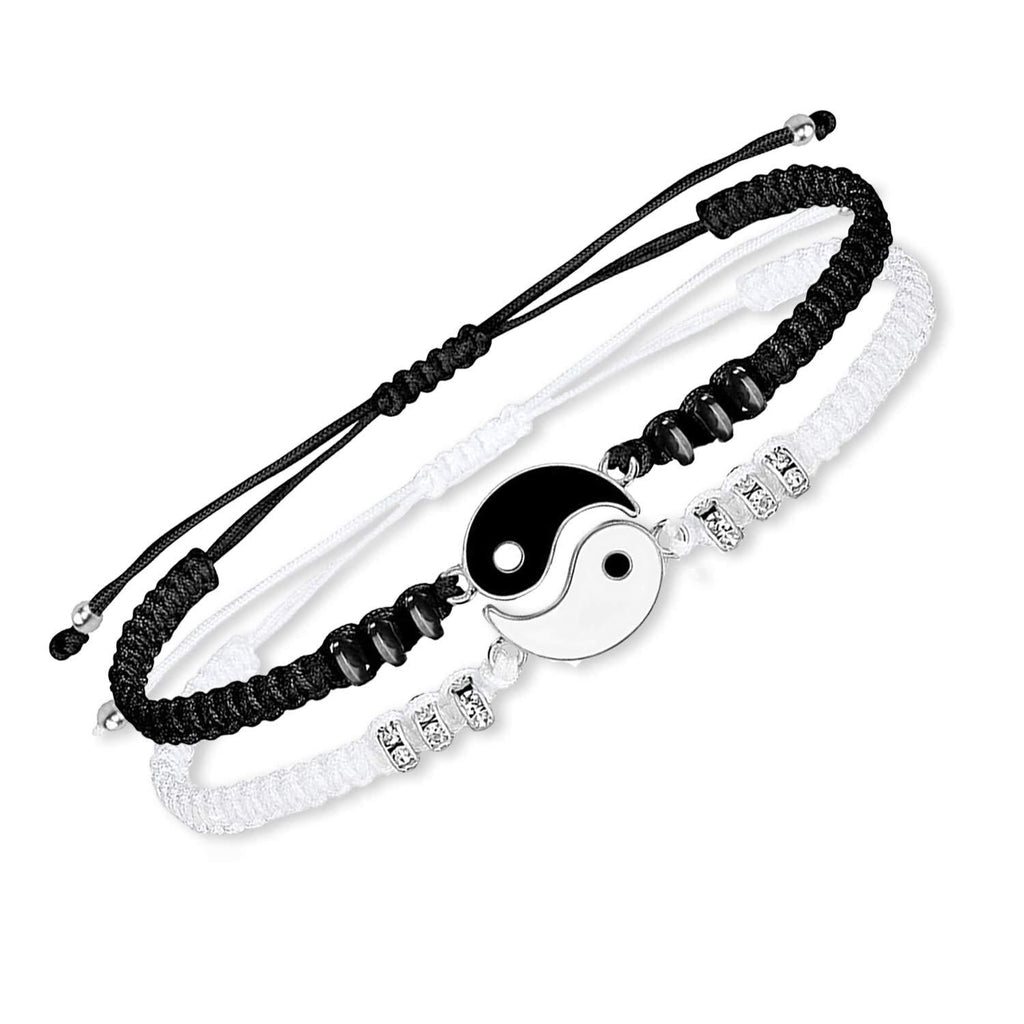 [Australia] - Myrnaist Men Women Yin Yang Couple Bracelet for 2 Adjustable Matching Distance Relationship Bracelets for Him and Her Yin Yang Pendant Necklace Set yinyang bracelet 