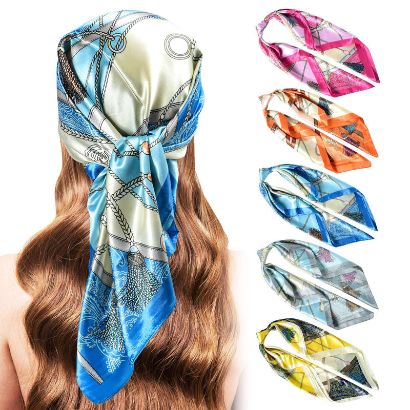 [Australia] - 35" Large Silk Head Scarf for Women 5 PCS Hair Scarf Wraps Headscarf for Sleeping Headscarf Bundle Set B 