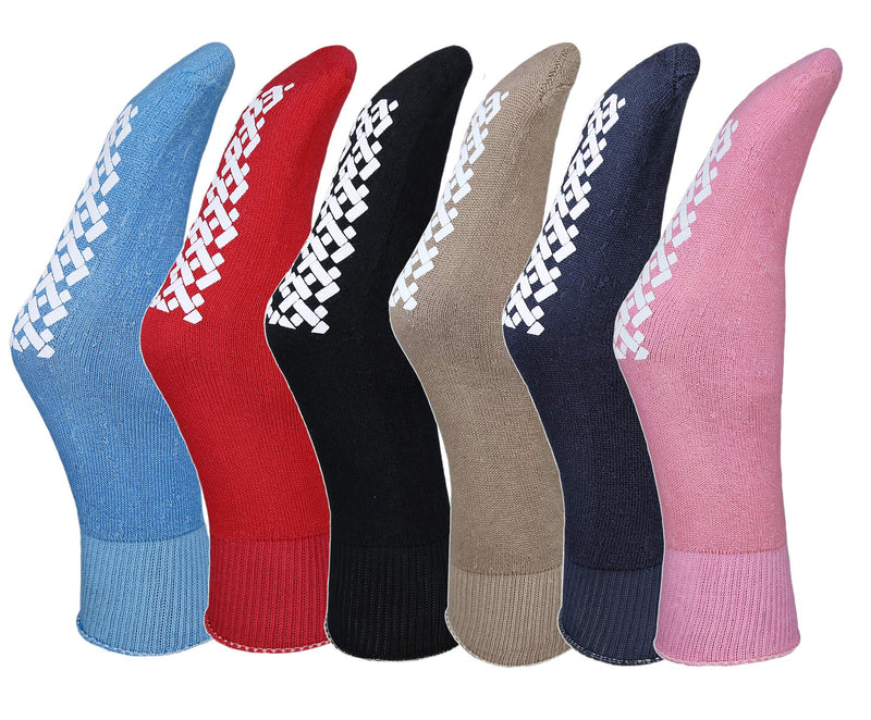 [Australia] - 6 Pairs of Womens Diabetic Non Skid/Slip Medical Cotton Quarter Crew Length Socks, Rubber Gripper Bottom Hospital Fit's Shoe Size 6-9 