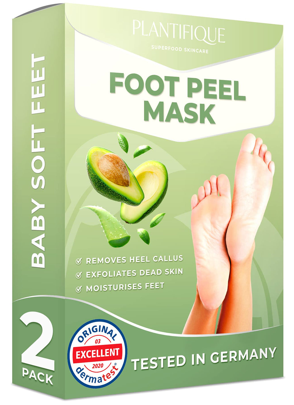 [Australia] - Foot Peel Mask - Avocado Feet Peeling Mask 2 Pack - Dermatologically Tested, Cracked Heel Repair, Dead Skin Remover for Baby Soft Feet - Exfoliating Peel Natural Treatment by Plantifique 