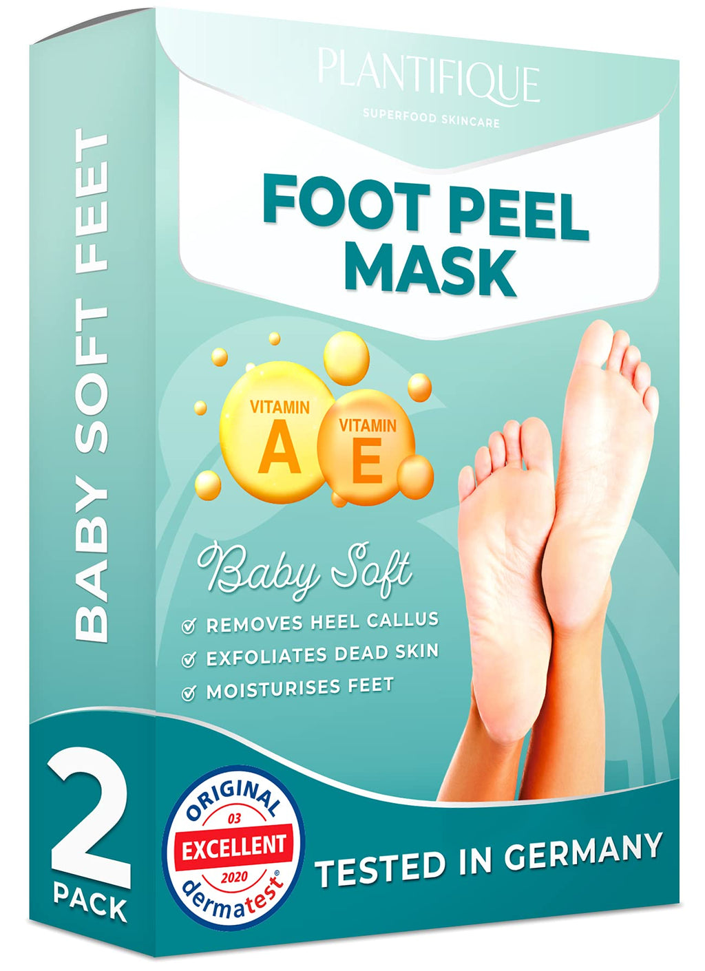 [Australia] - Foot Peel Mask - Vitamins Feet Peeling Mask 2 Pack - Dermatologically Tested, Cracked Heel Repair, Dead Skin Remover for Baby Soft Feet - Exfoliating Peel Natural Treatment by Plantifique 