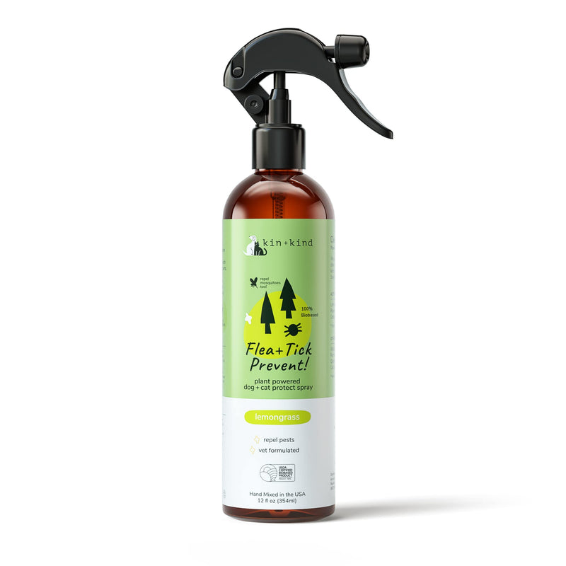 [Australia] - kin+kind Flea and Tick Spray for Dogs (12 fl oz) - Plant Based Repel Spray - Vet Formulated with Organic Coconut and Olive Oil - Made in USA 