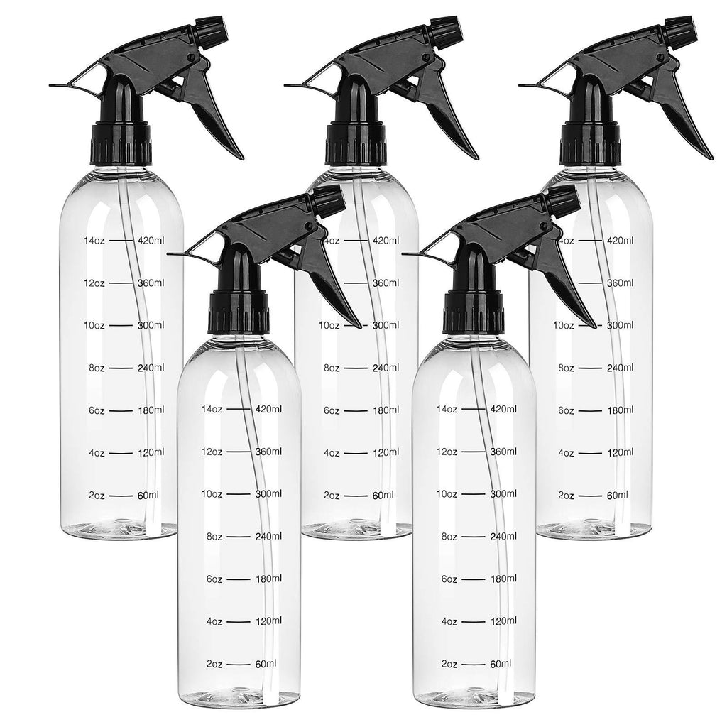 [Australia] - Empty Plastic Spray Bottles (5 pack) for Cleaning Solutions, Hair, Essential Oil, Plants, Refillable Sprayer with Mist and Stream Mode (17 oz) Black 