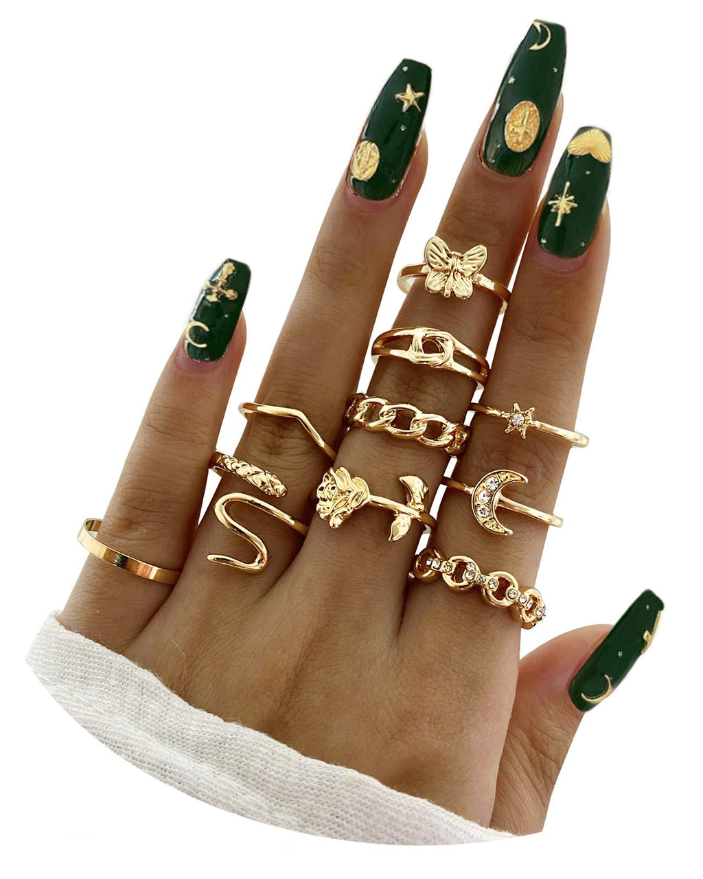 [Australia] - Gold Rings Set for Women Girls Snake Chain Knuckle Stacking Ring Vintage BOHO Midi Rings SIze Mixed Design 1 