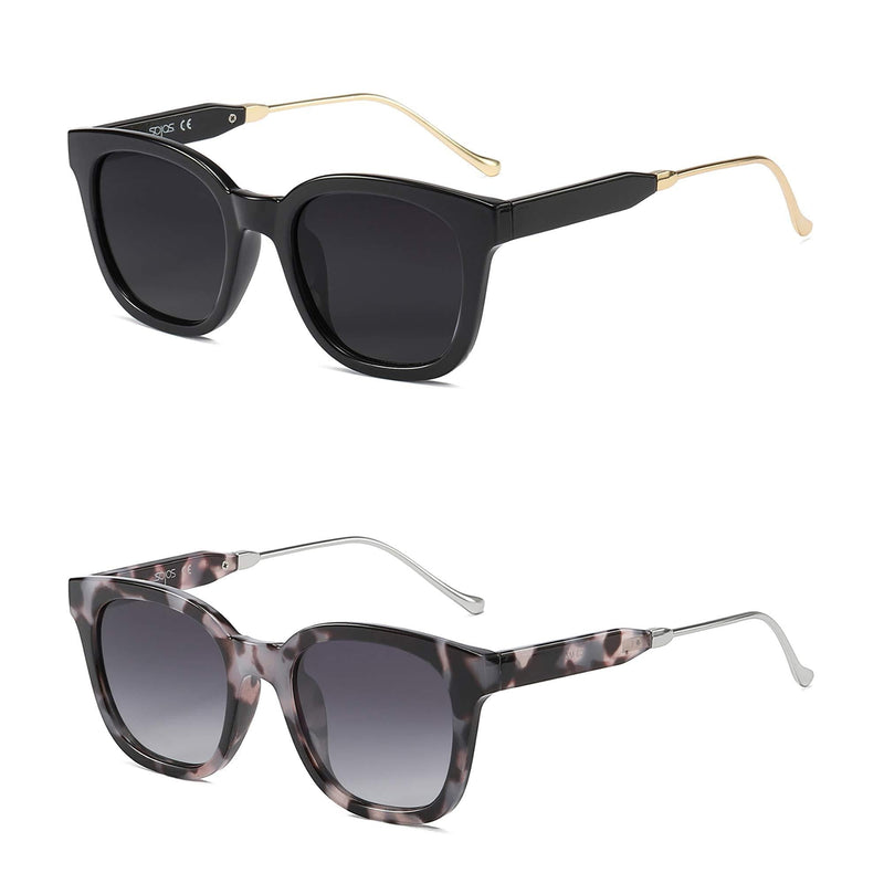 [Australia] - SOJOS Classic Square Polarized Sunglasses Unisex UV400 Mirrored Glasses SJ2050 Black & Black Marble Black & Grey 