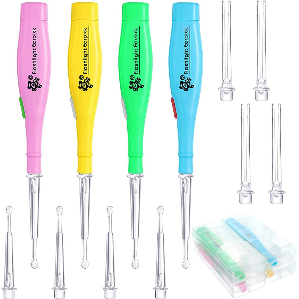 [Australia] - 4 Pieces Ear Wax Removal Tool with LED Light and Storage Case LED Earwax Spoon Safe Ear Pick Spoon Tweezer Ear Wax Removal Tool Kit with Flashlight for Adults and Children 