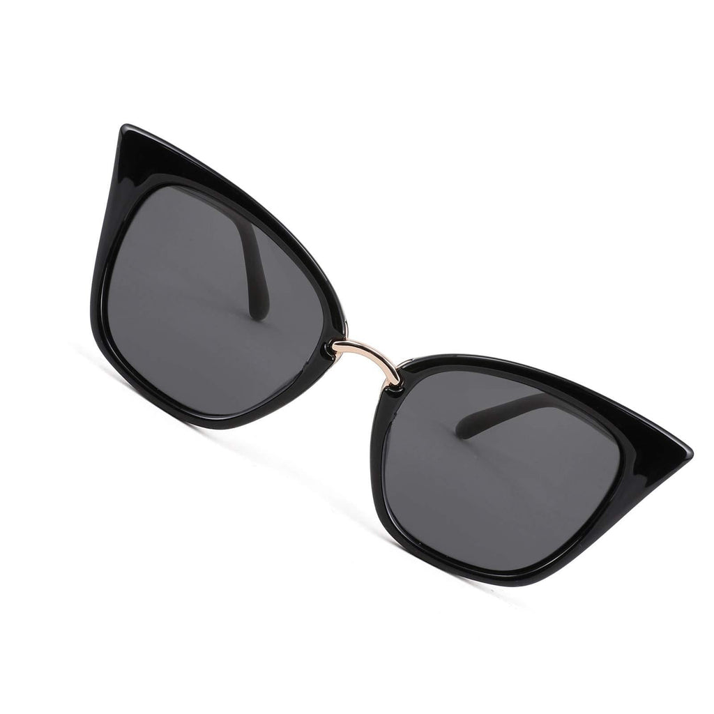 [Australia] - FEISEDY Women Cat Eye Polarized Sunglasses Classic UV400 Sun Glasses Double Metal Studs B2707 001 Bright Black 49 Millimeters 