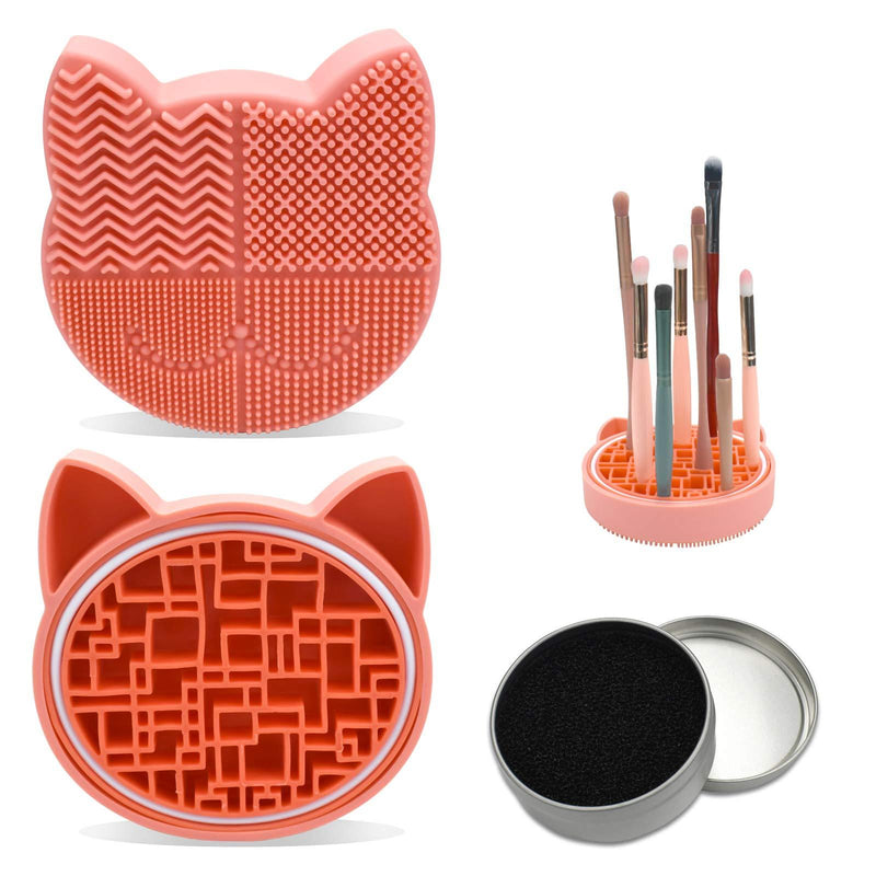 [Australia] - Makeup Brush Cleaning Mat with Drying Holder for Sink- Silicone Washing Cosmetic Brush Cleaner Pad (New Orange) 