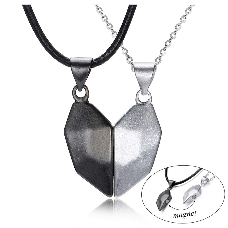 [Australia] - Jovivi 2 Pcs Heart Necklace for Couples Black White Matching Pendant Friendship Distance Magnetic Love Heart Jewelry for Boyfriend Girlfriend Valentines Gifts Non-Engraving 