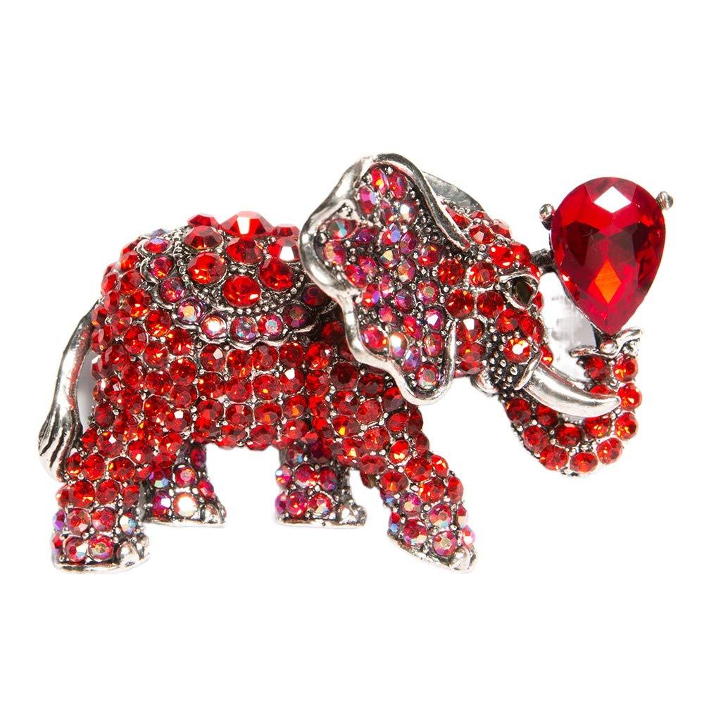 [Australia] - cifibifun Elephant Brooch Pin Animal Pendant， Made from Rhinestone Classic Luxuriant Style with Gift Packing for Her Red 