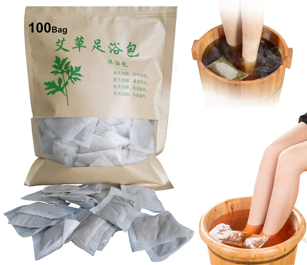 [Australia] - 100bag Natural Mugwort Herb Foot Soak Wormwood Chinese Medicine Foot Bath Powder Foot Reflexology Spa Relax Massage艾草足浴泡脚 