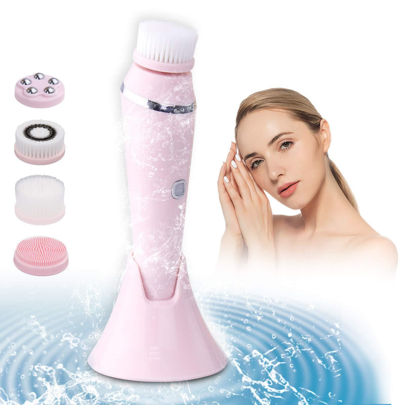 [Australia] - Facial Cleansing Brush Rechargeable Waterproof Face Spin Brush Set with 3 Speed Levels & 4 Brush Heads for Deep Cleansing Exfoliating Make-up Removing Massaging (Pink) pink 